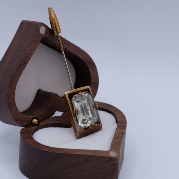 Vintage Art Deco Faceted Rhinestone Stick Pin Brooch 3” Goldtone Statement Piece - Picture 5 of 15